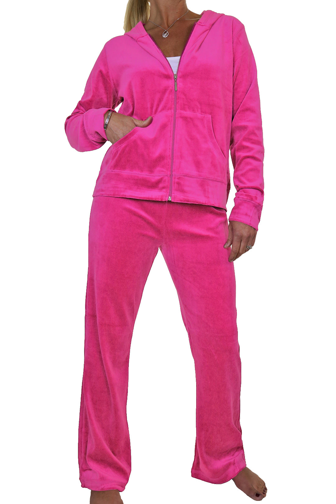 Soft Hooded Velour Tracksuit Hot Pink
