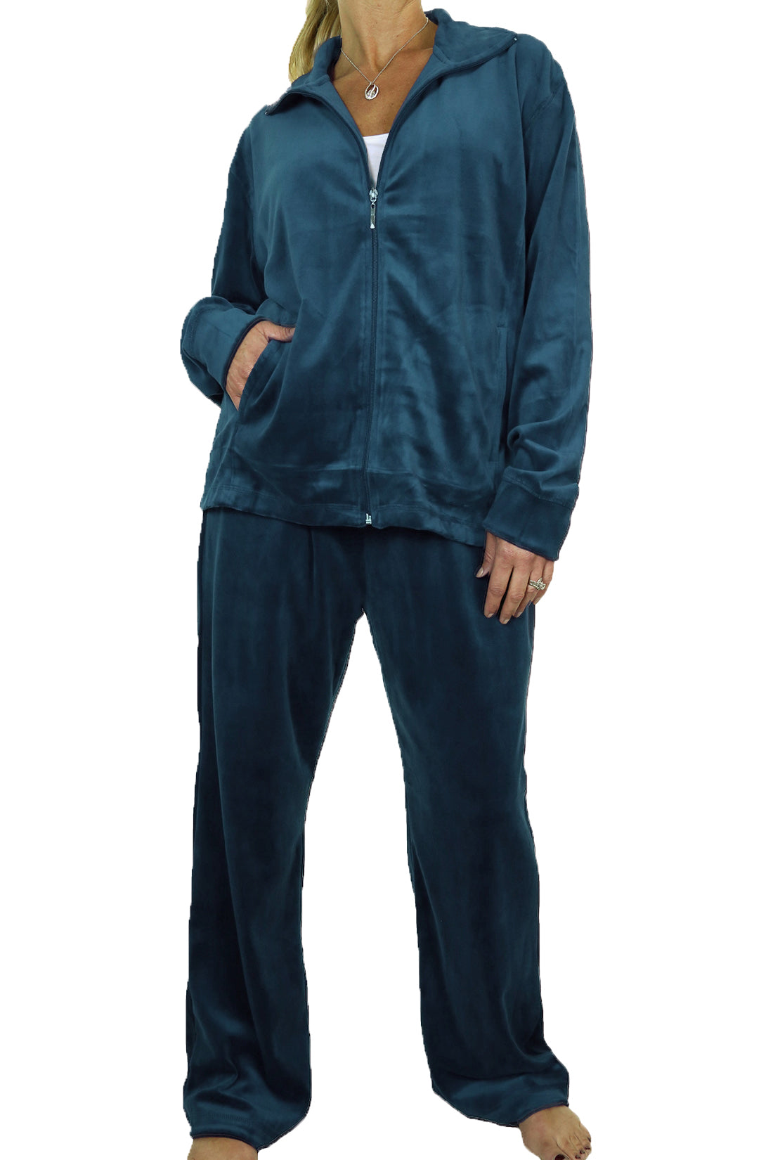 Plus Size Luxury Velour Tracksuit Teal Green