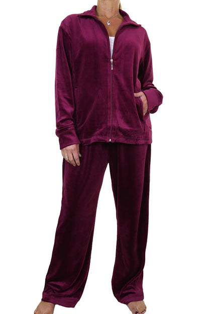 Plus Size Luxury Velour Tracksuit Wine Red