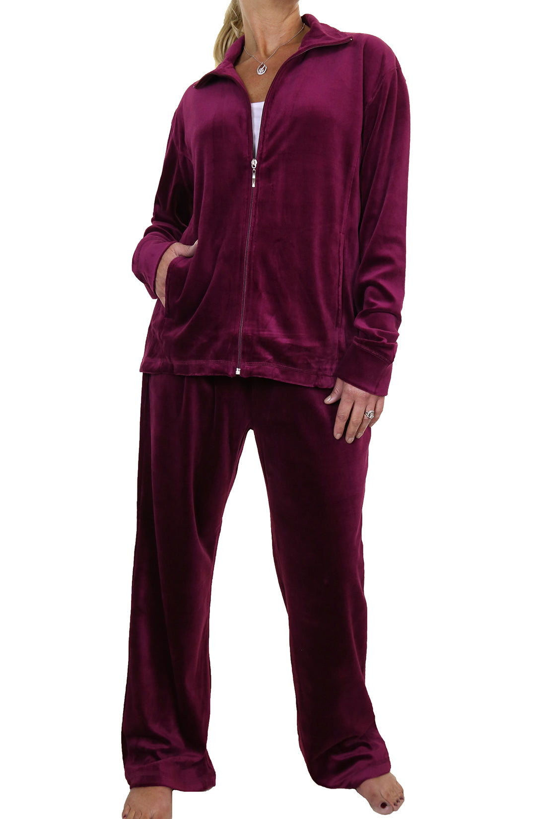 Plus Size Luxury Velour Tracksuit Wine Red