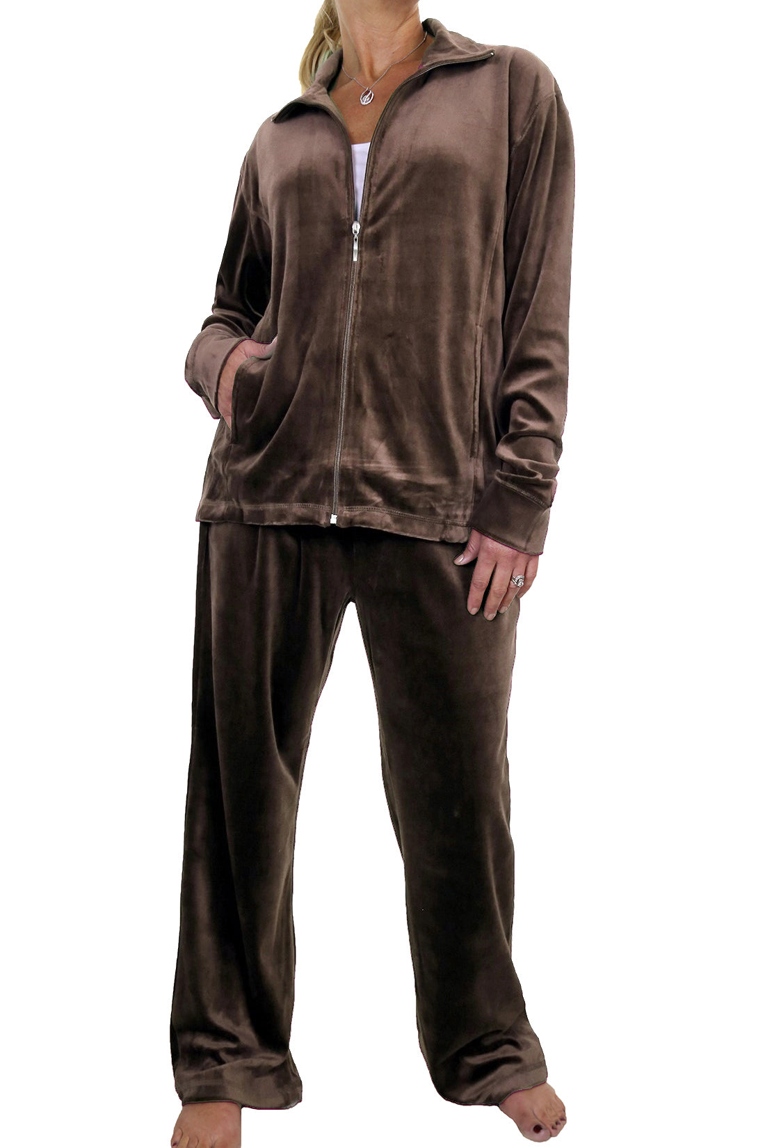 Plus Size Luxury Velour Tracksuit Chocolate Brown