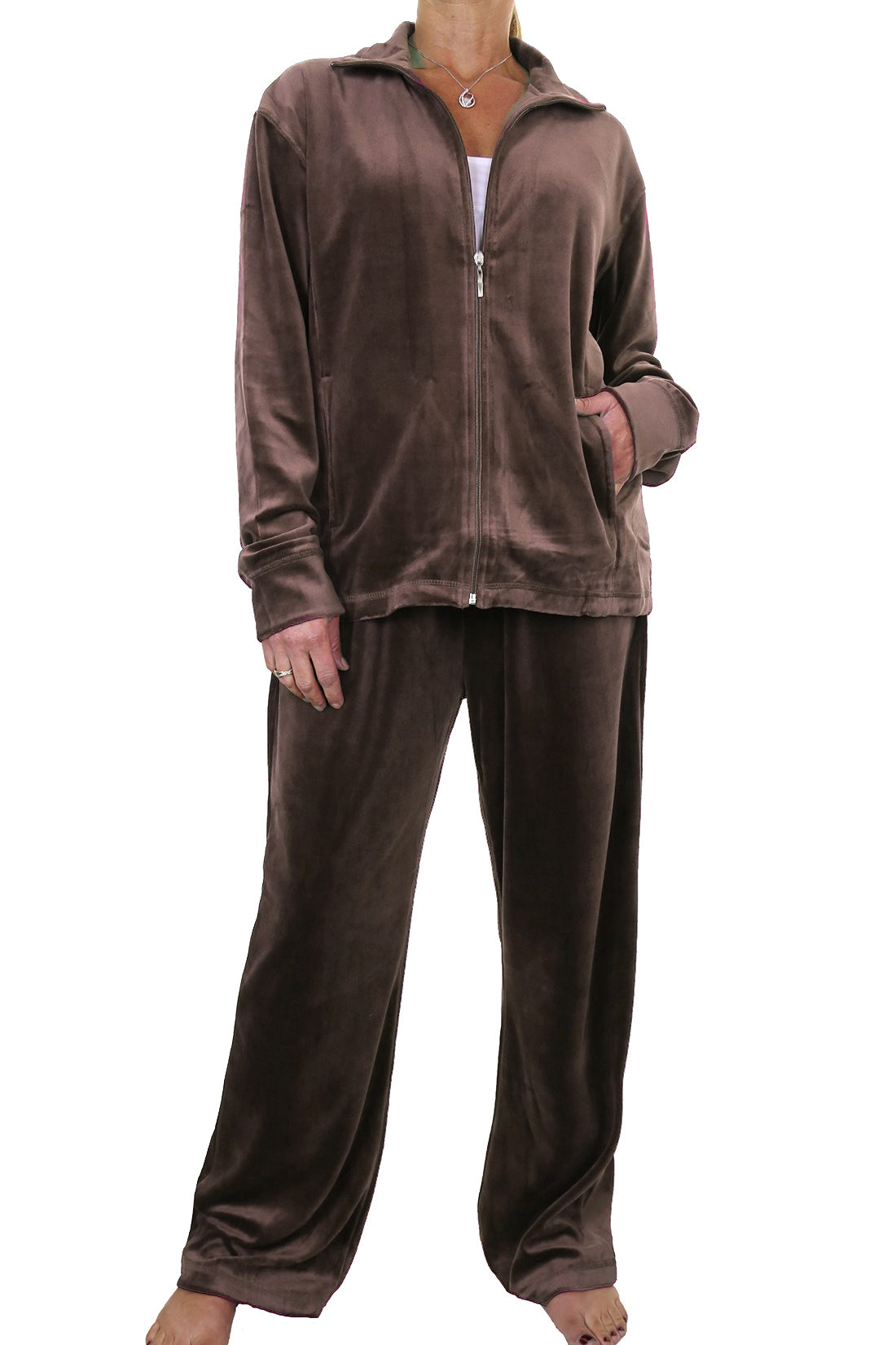 Plus Size Luxury Velour Tracksuit Chocolate Brown