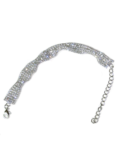Crystal Diamante Bracelet Soft Twist Rows Silver
