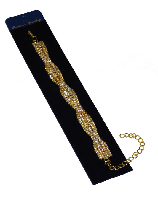 Crystal Diamante Bracelet Soft Twist Rows Gold
