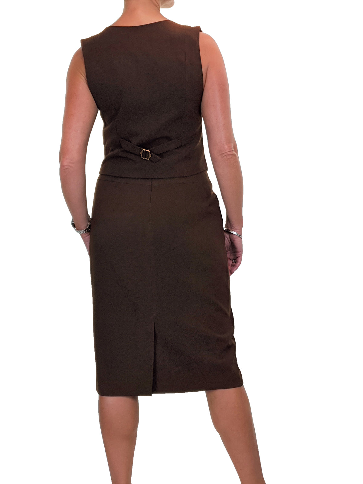 Smart Detailed Office Waistcoat Skirt Suit Brown