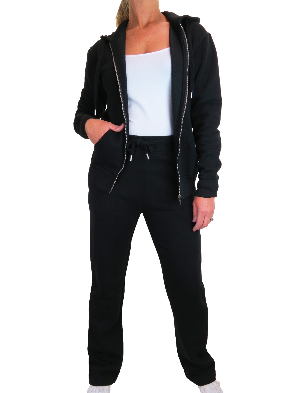 Soft Fleece Back Hooded Tracksuit Set Black