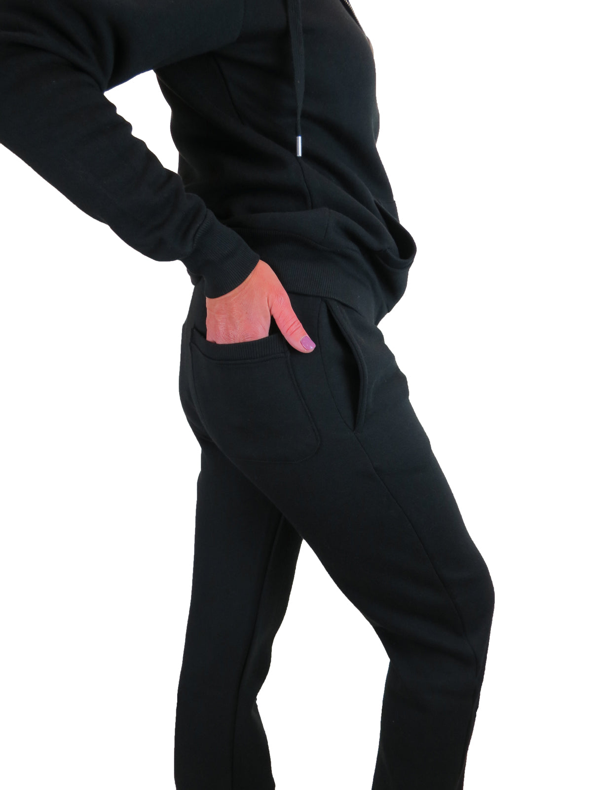 Soft Fleece Back Hooded Tracksuit Set Black