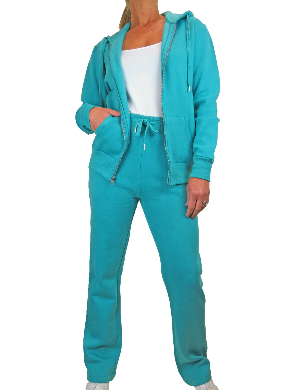 Soft Fleece Back Hooded Tracksuit Set Turquoise