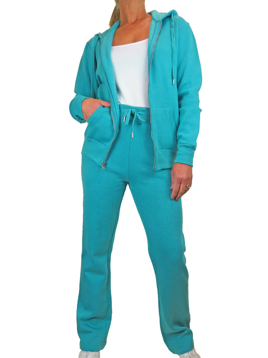 Soft Fleece Back Hooded Tracksuit Set Turquoise