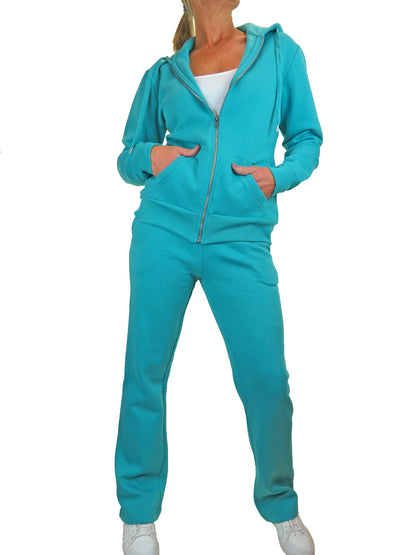 Soft Fleece Back Hooded Tracksuit Set Turquoise