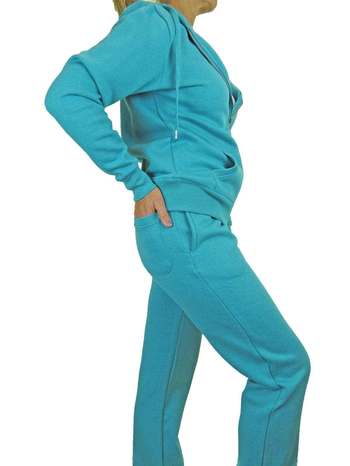 Soft Fleece Back Hooded Tracksuit Set Turquoise