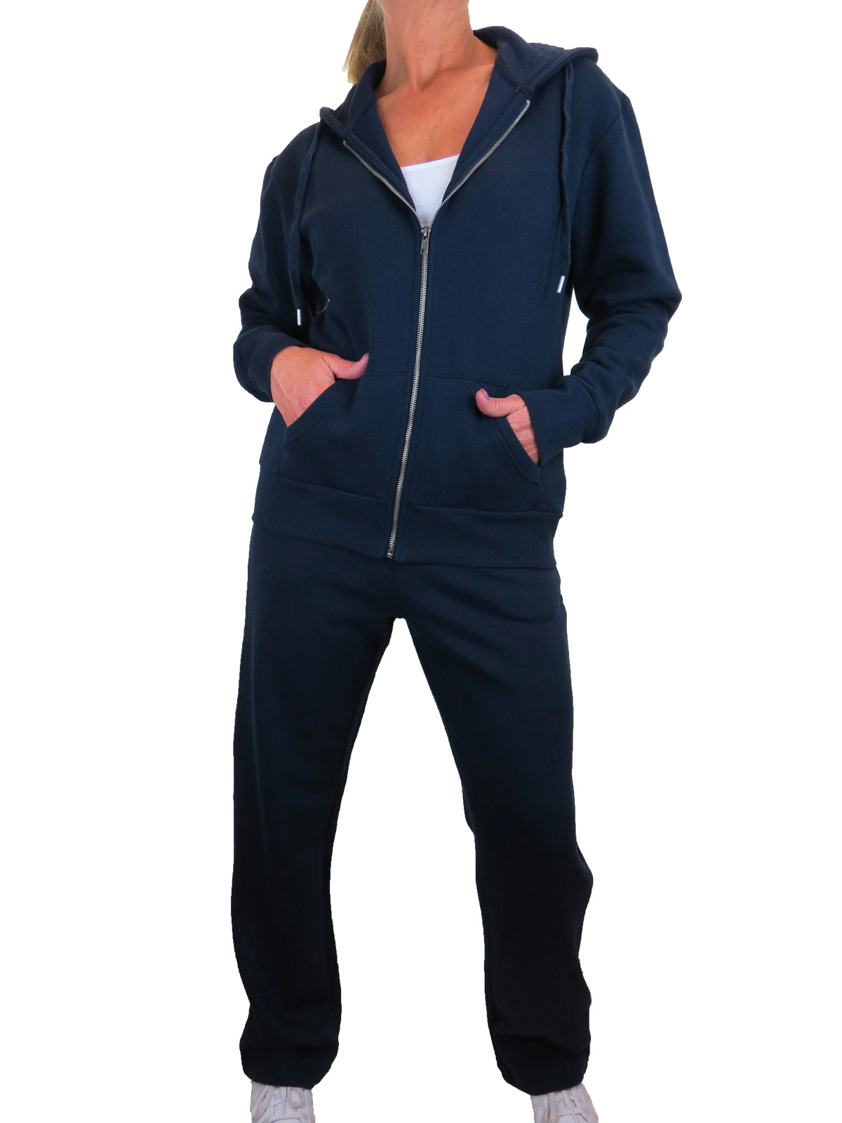 Soft Fleece Back Hooded Tracksuit Set Navy Blue