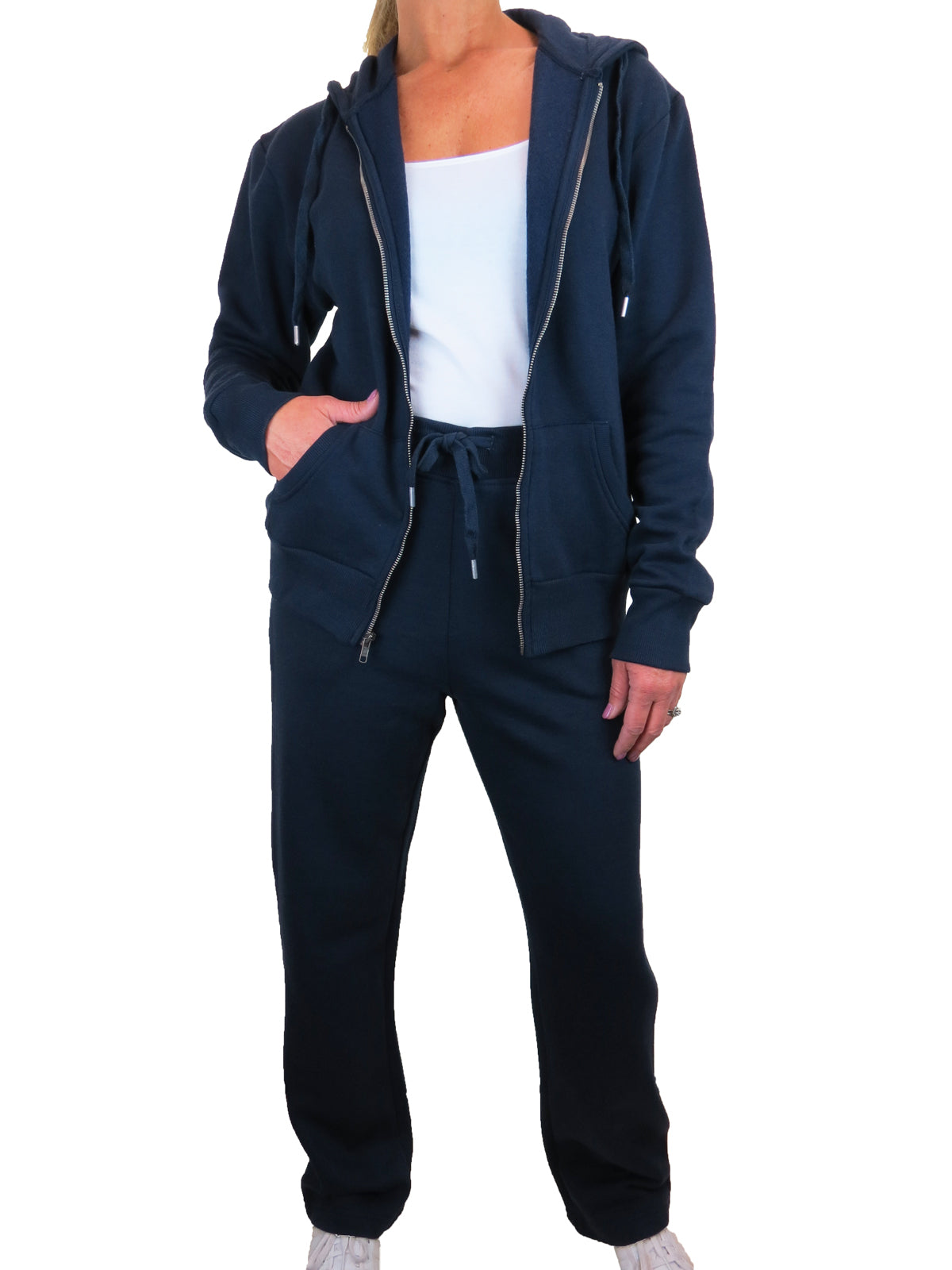 Soft Fleece Back Hooded Tracksuit Set Navy Blue