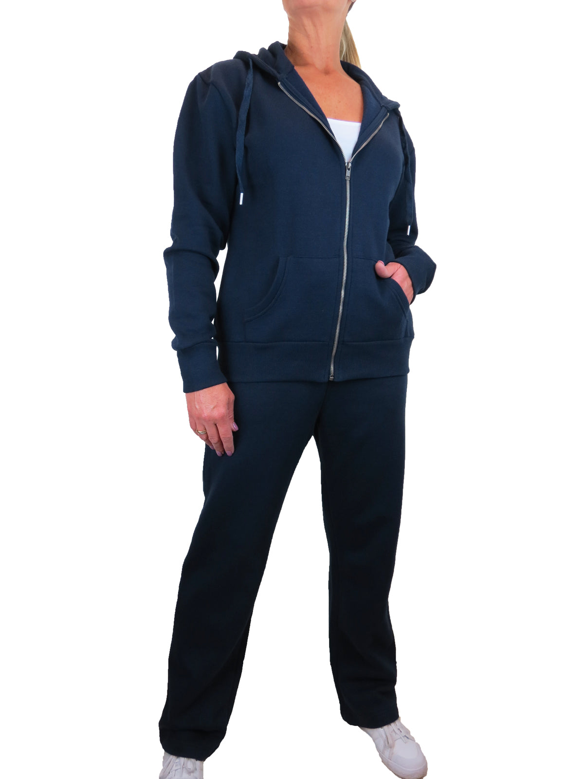 Soft Fleece Back Hooded Tracksuit Set Navy Blue