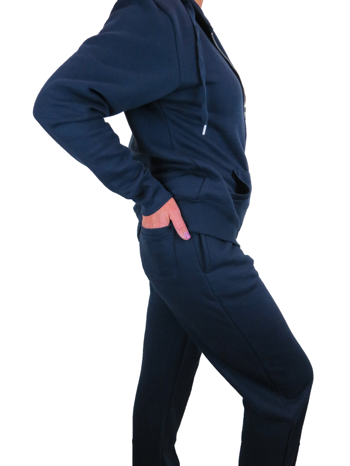 Soft Fleece Back Hooded Tracksuit Set Navy Blue