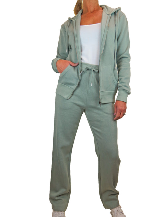Soft Fleece Back Hooded Tracksuit Set Avocado Green