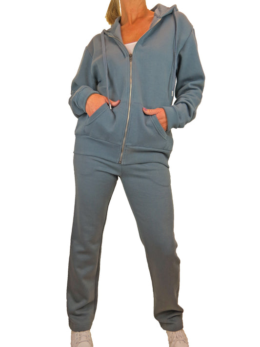 Soft Fleece Back Hooded Tracksuit Set Mid Grey