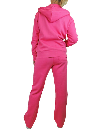 Soft Fleece Back Hooded Tracksuit Set Hot Pink