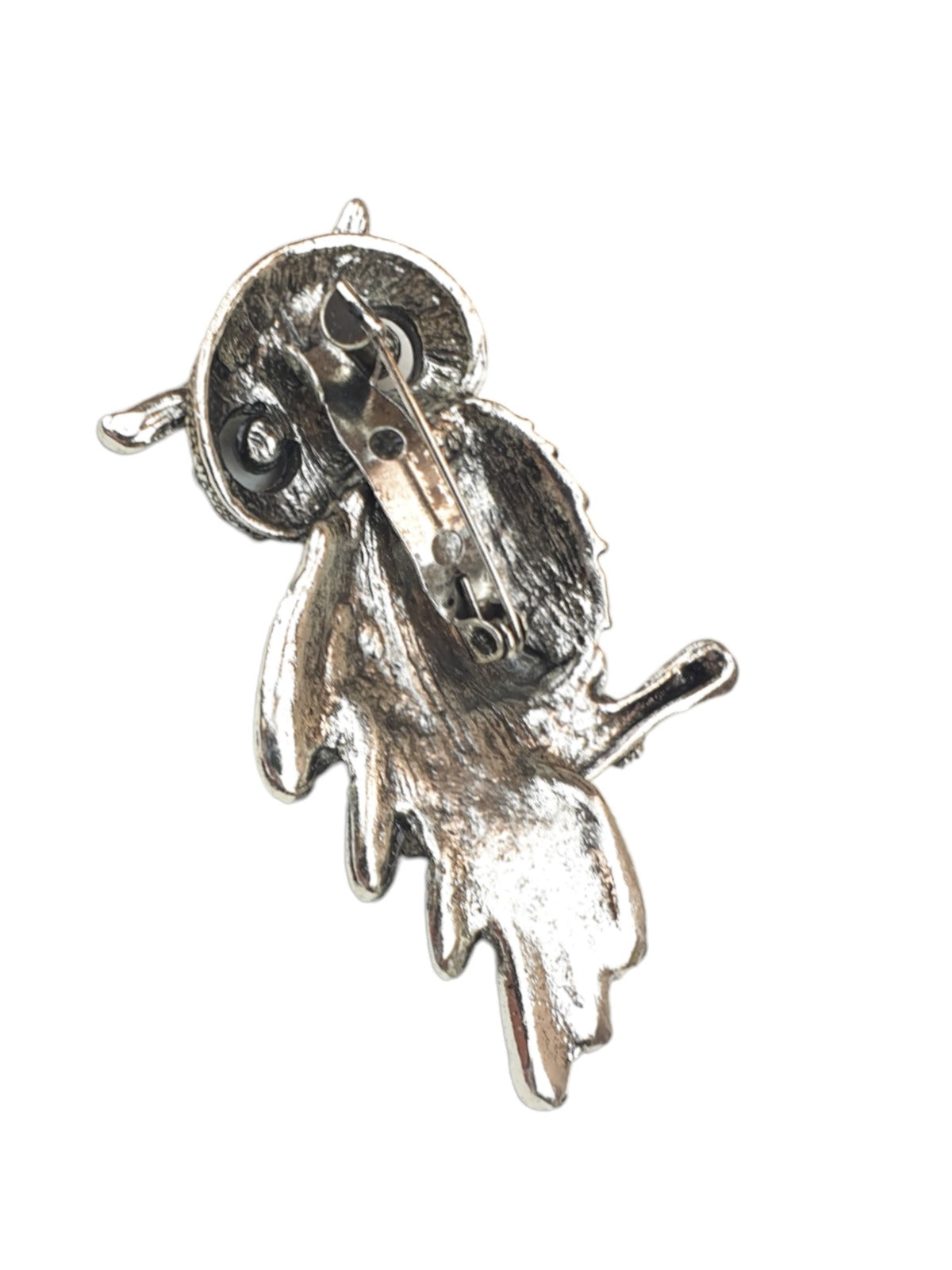Perching Owl Diamante Brooch Dark Silver