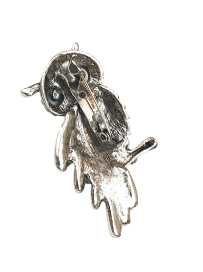 Perching Owl Diamante Brooch Dark Silver