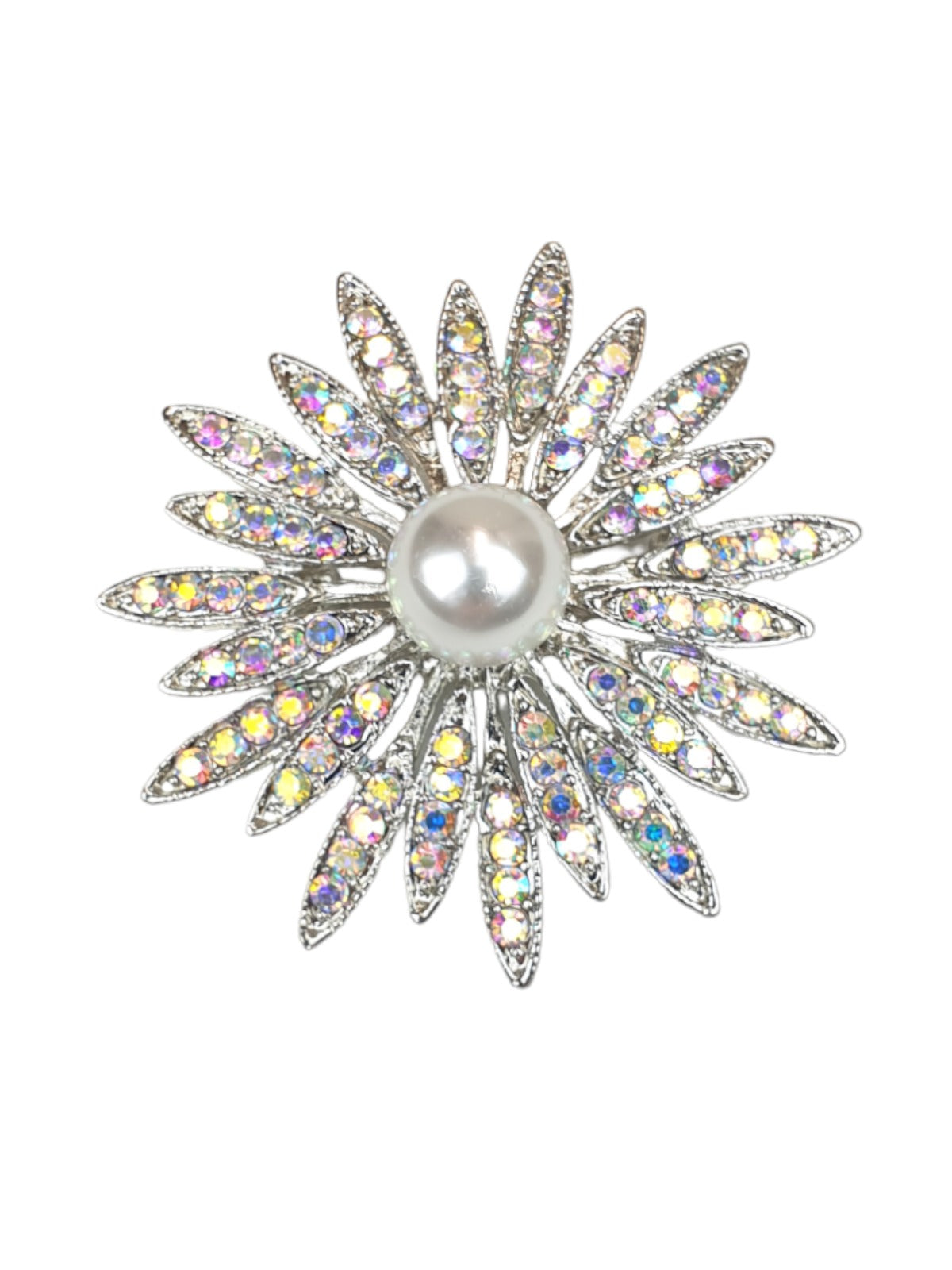 Floral Cluster Diamante Brooch Silver