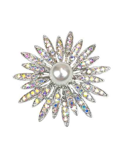 Floral Cluster Diamante Brooch Silver