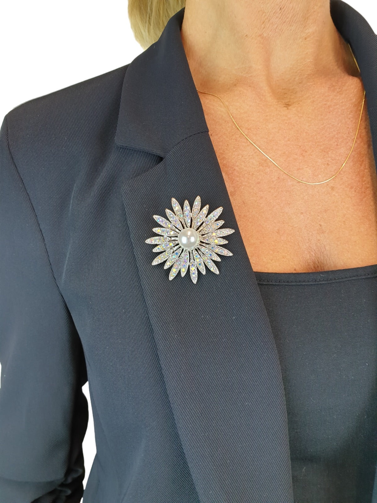 Floral Cluster Diamante Brooch Silver
