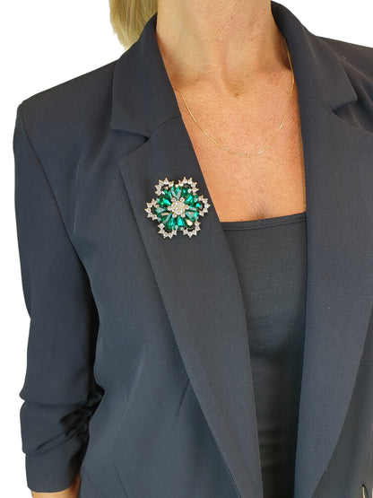 Large Petal Coloured Brooch Emerald Green