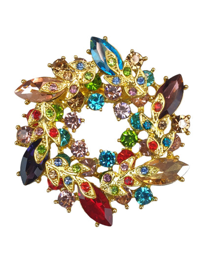 Roman Wreath Diamante Brooch Gold Multicolour