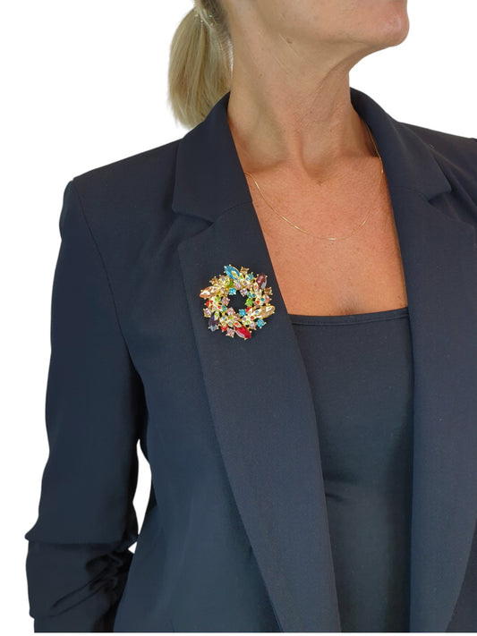 Roman Wreath Diamante Brooch Gold Multicolour