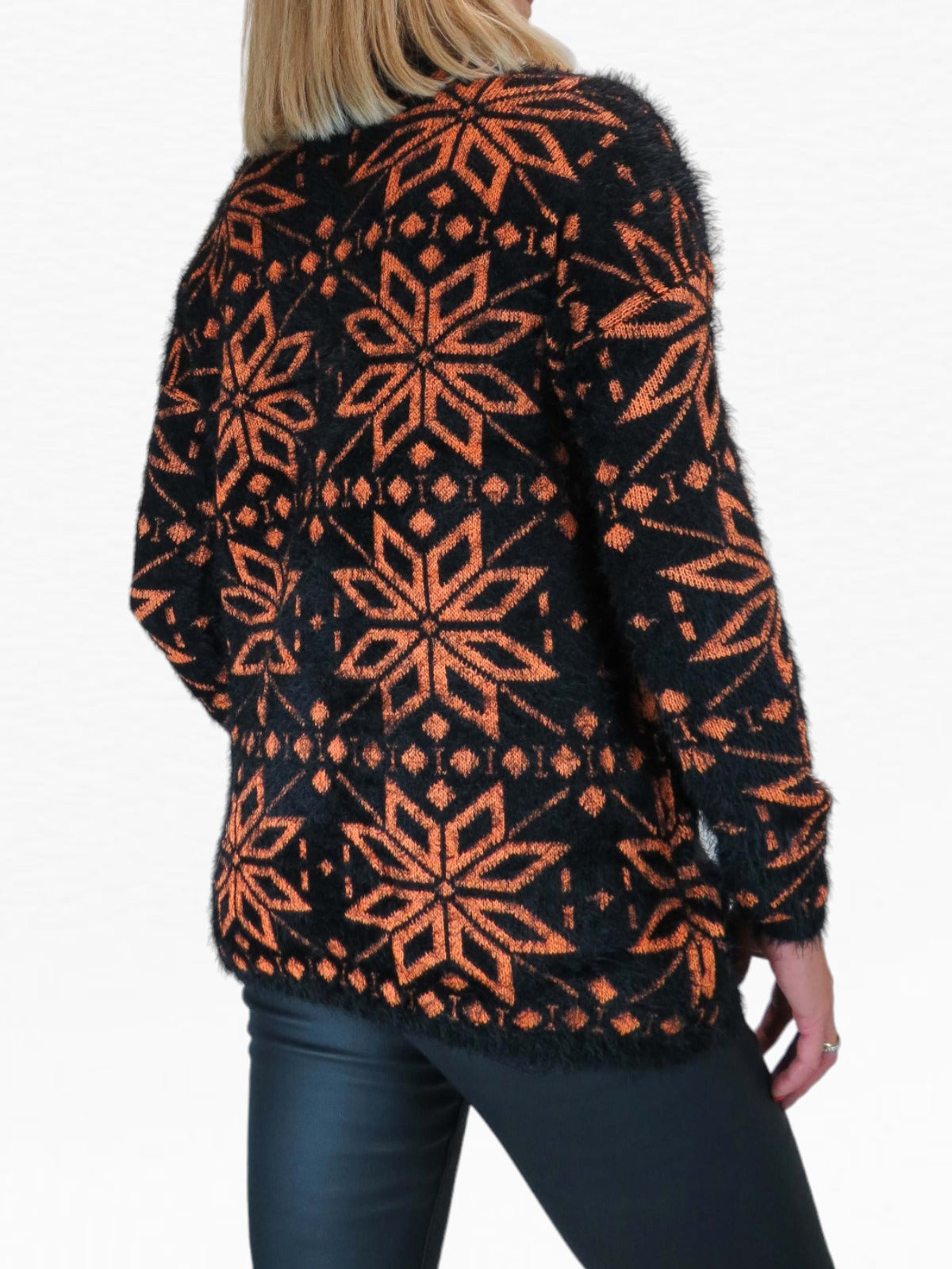 Women's Christmas Snowflake Fluffy Knit Jumper Orange