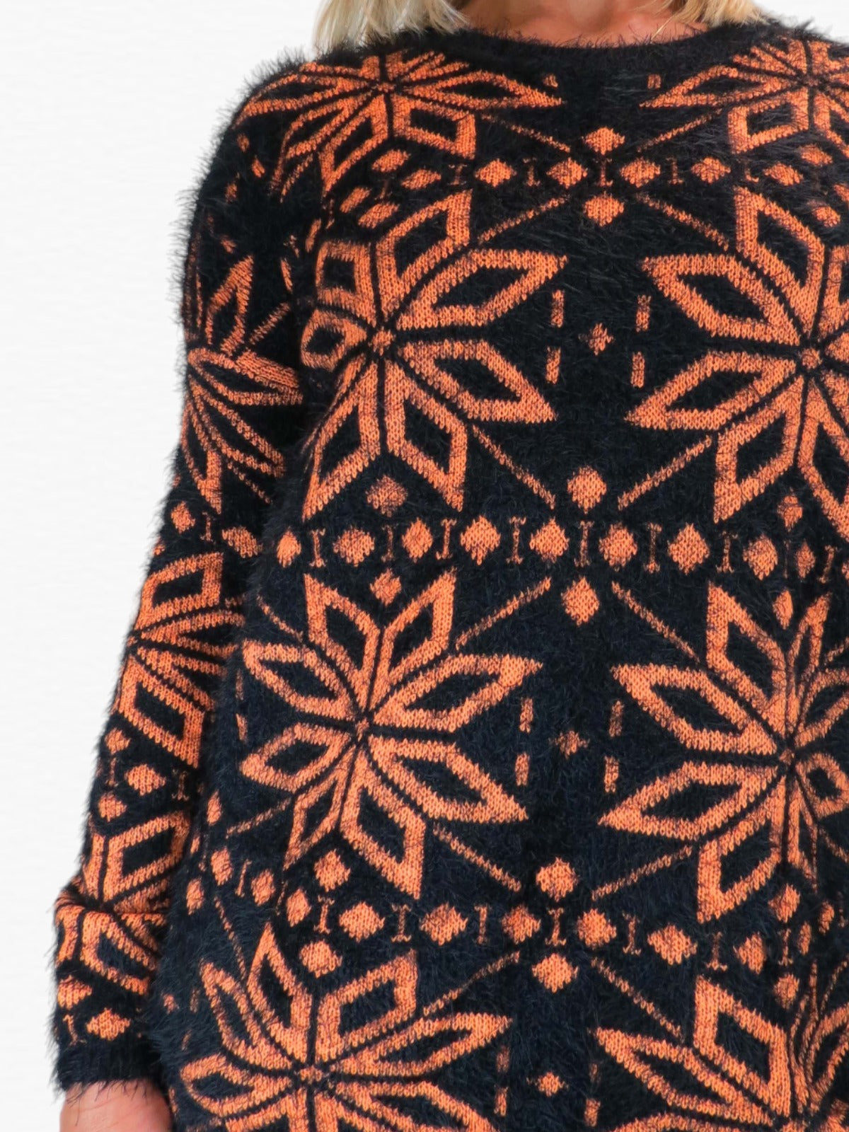 Women's Christmas Snowflake Fluffy Knit Jumper Orange