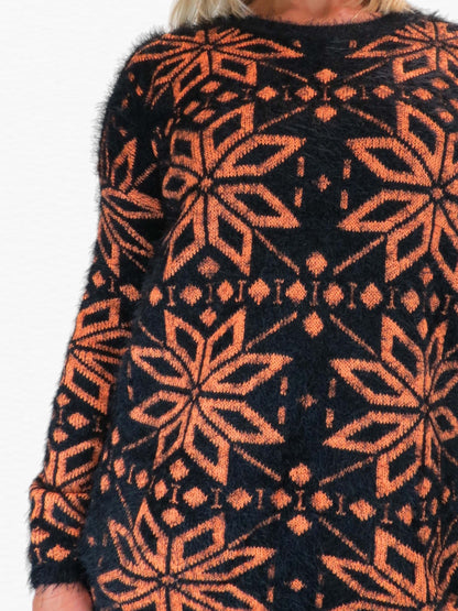 Women's Christmas Snowflake Fluffy Knit Jumper Orange