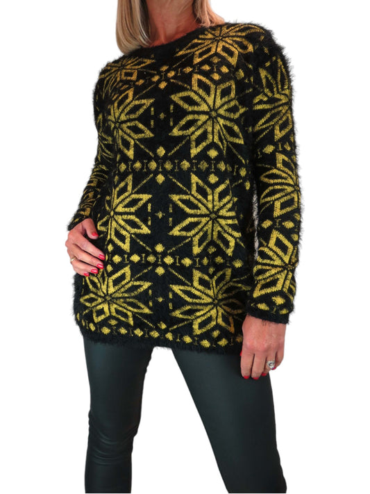 Women's Christmas Snowflake Fluffy Knit Jumper Lemon Yellow