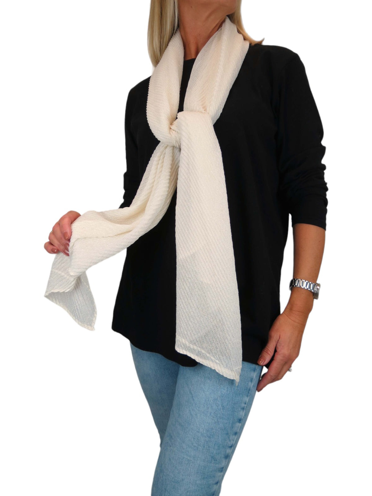 Golden Shimmer Evening Shawl With Pleated Crinkle Scarf Cream