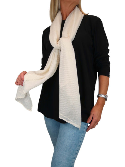 Golden Shimmer Evening Shawl With Pleated Crinkle Scarf Cream