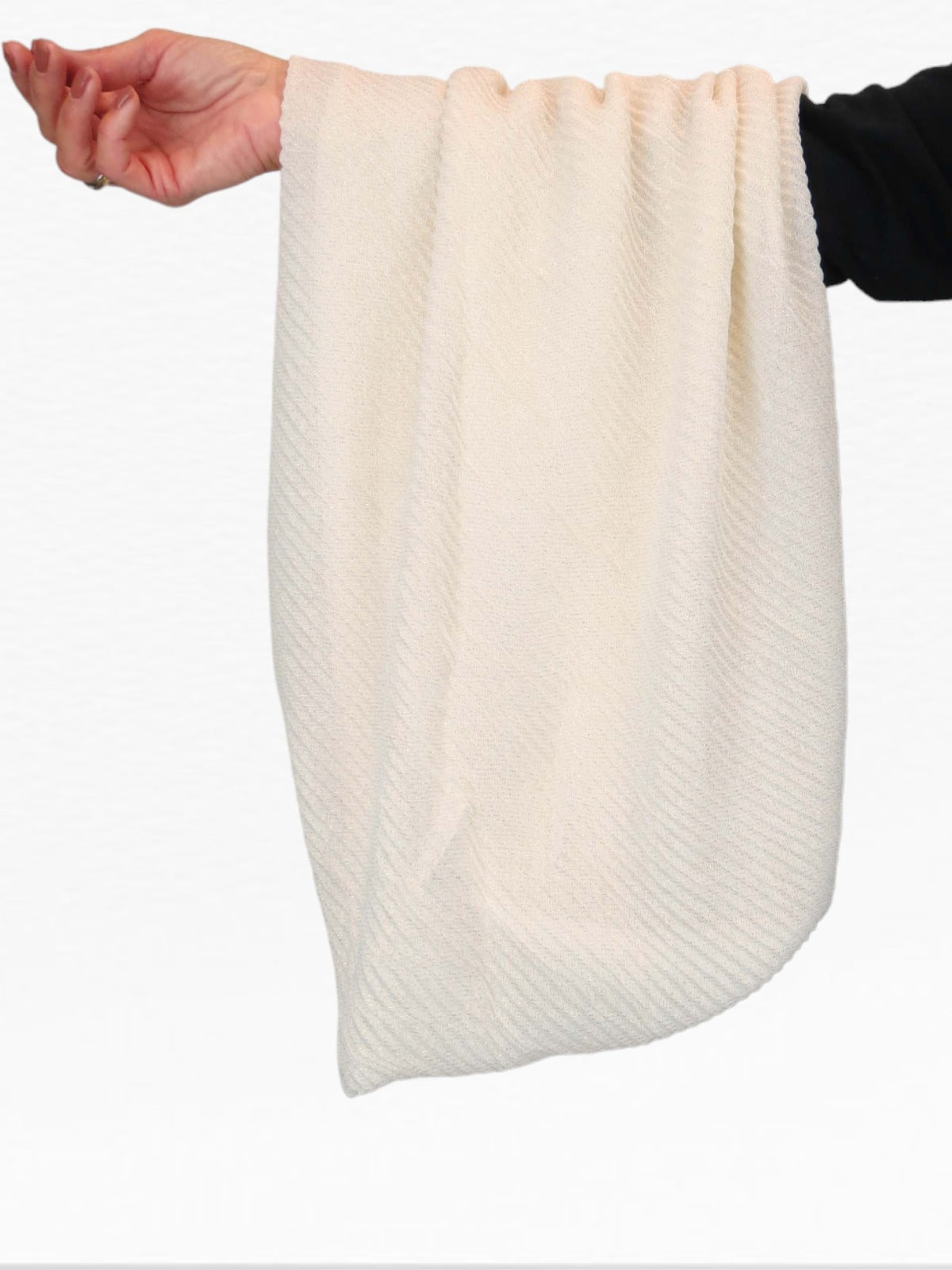 Golden Shimmer Evening Shawl With Pleated Crinkle Scarf Cream