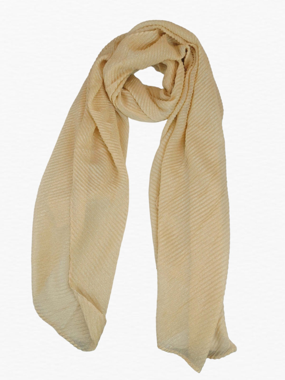 Golden Shimmer Evening Shawl With Pleated Crinkle Scarf Golden Beige