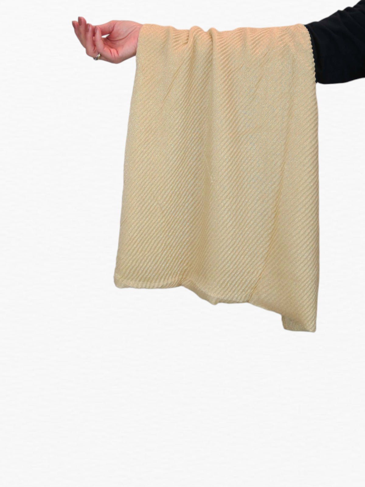Golden Shimmer Evening Shawl With Pleated Crinkle Scarf Golden Beige