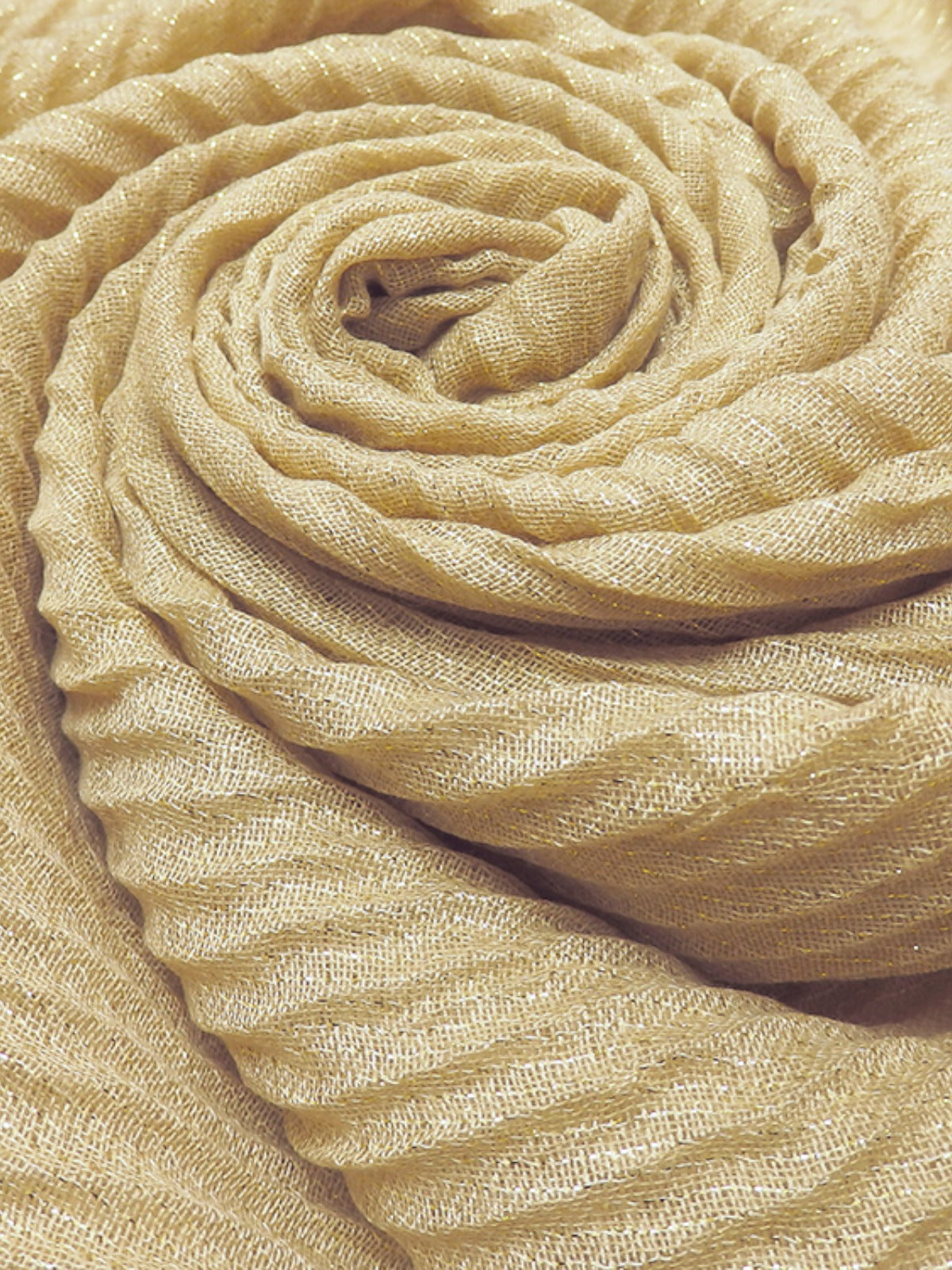 Golden Shimmer Evening Shawl With Pleated Crinkle Scarf Golden Beige