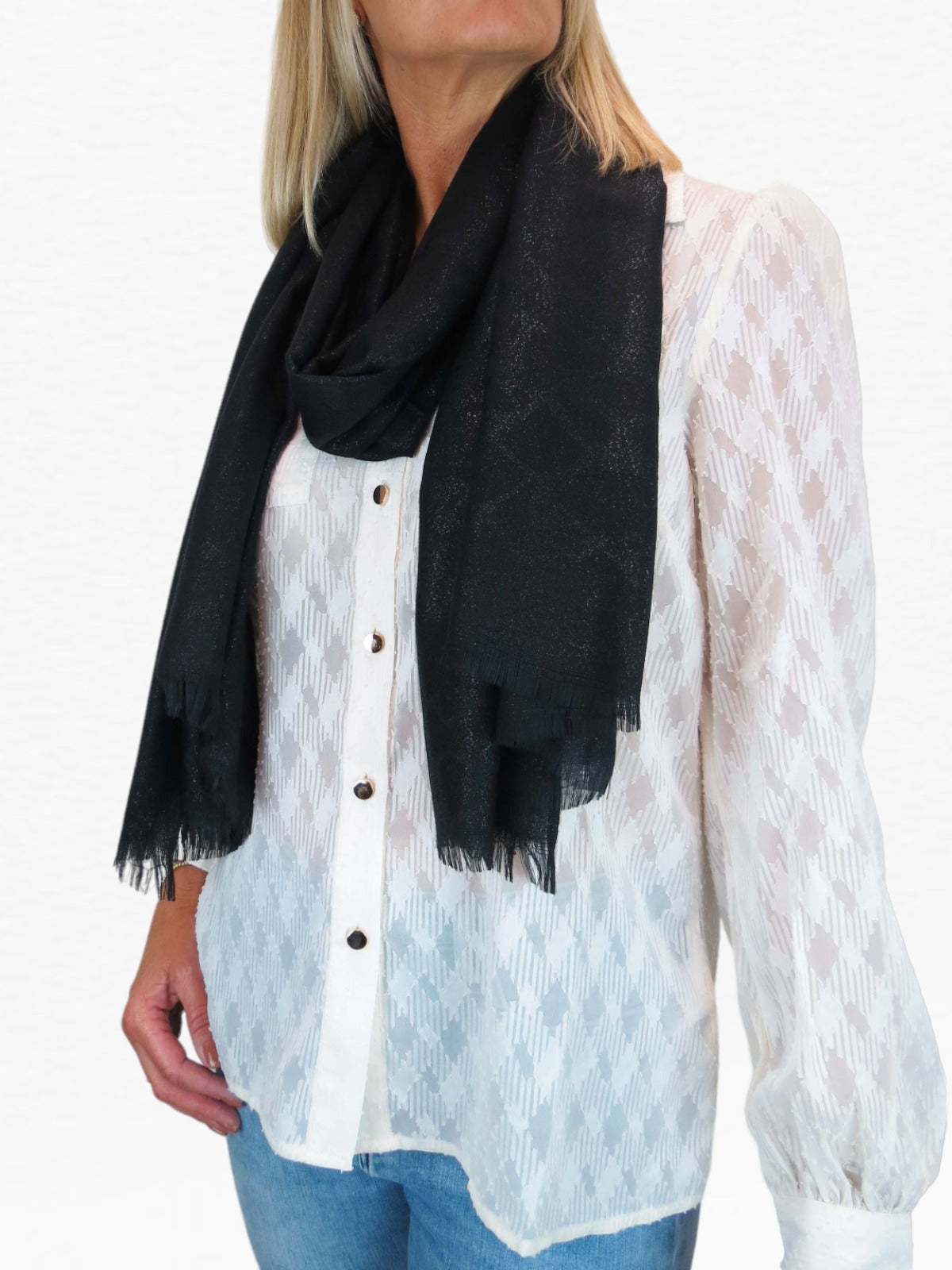 Shimmer Leopard Print Shawl Wrap Scarf with Fringing Black