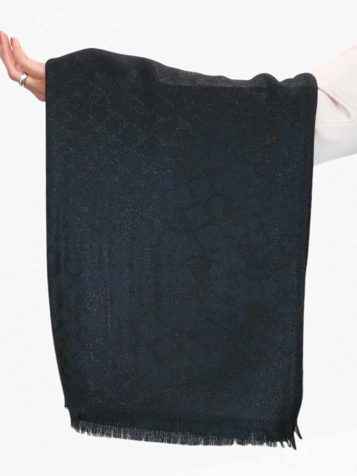 Shimmer Leopard Print Shawl Wrap Scarf with Fringing Black