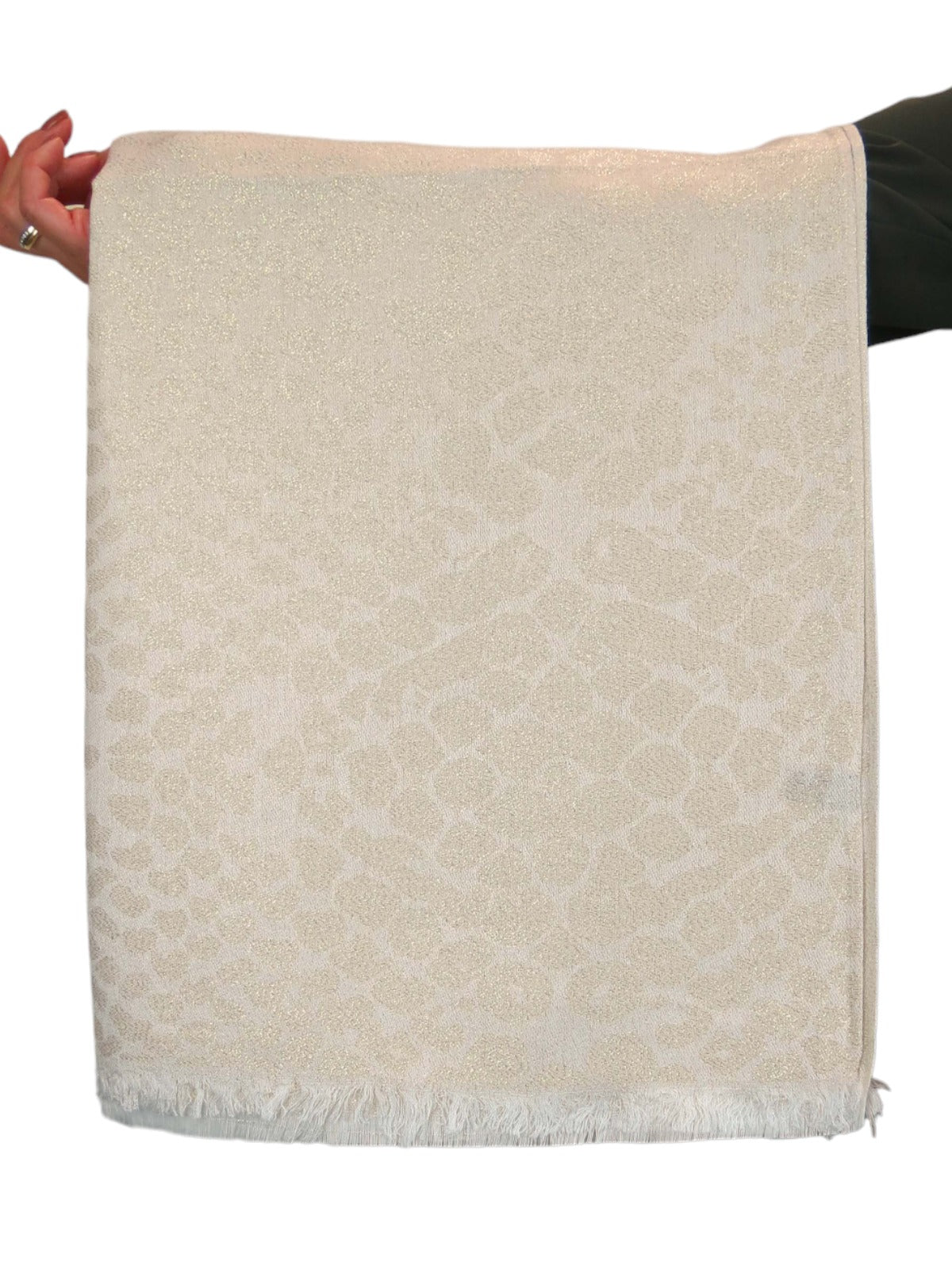 Shimmer Leopard Print Shawl Wrap Scarf with Fringing Cream