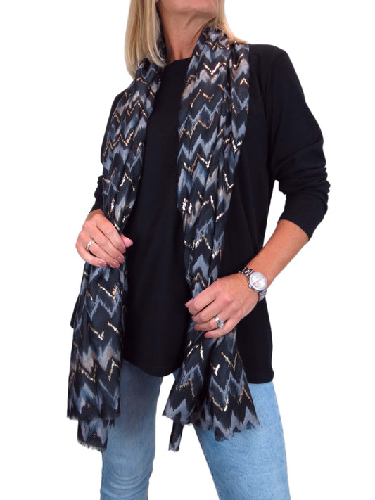 Golden Wave Design Fashion Scarf Oversized Scarves Black