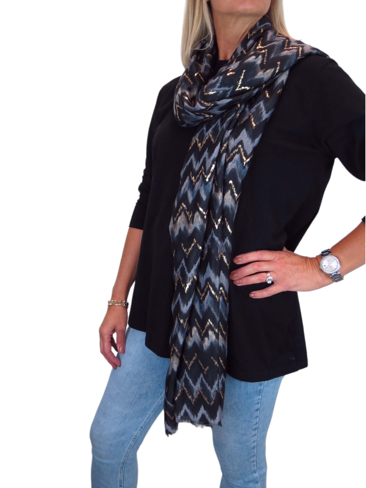 Golden Wave Design Fashion Scarf Oversized Scarves Black