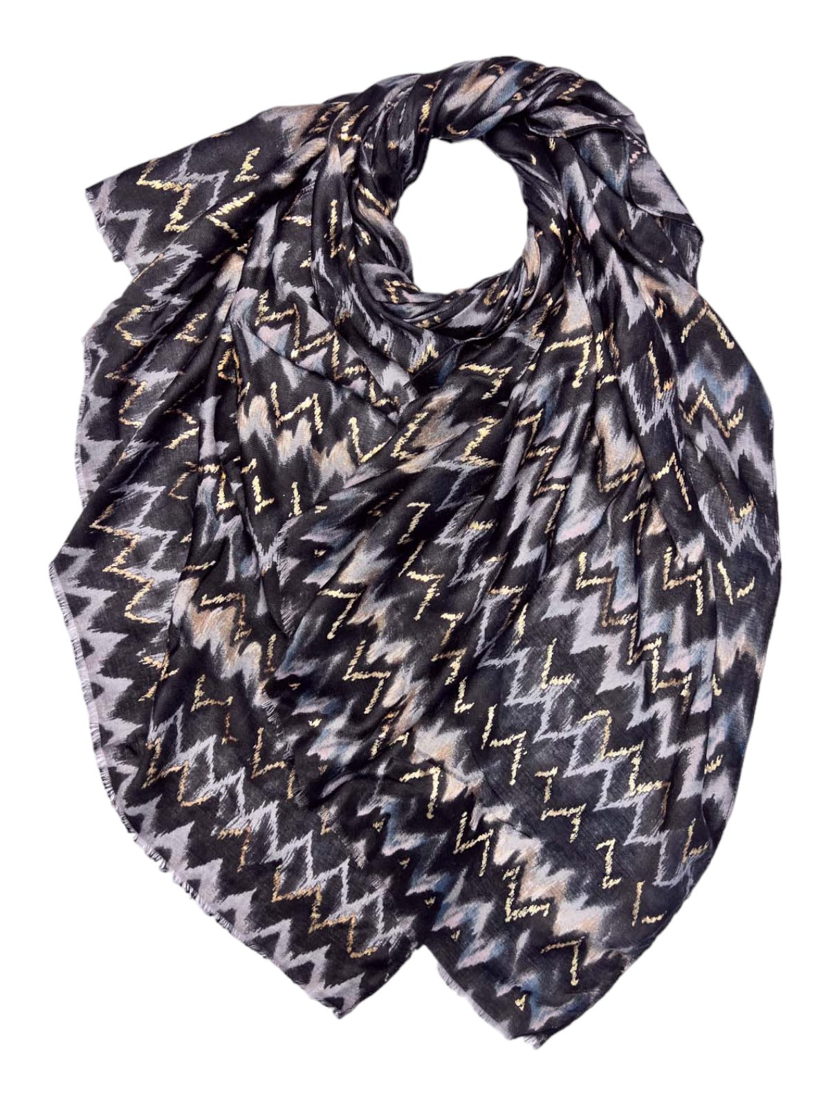 Golden Wave Design Fashion Scarf Oversized Scarves Black