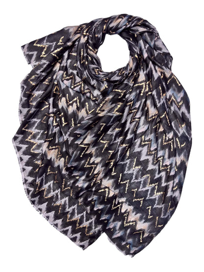 Golden Wave Design Fashion Scarf Oversized Scarves Black