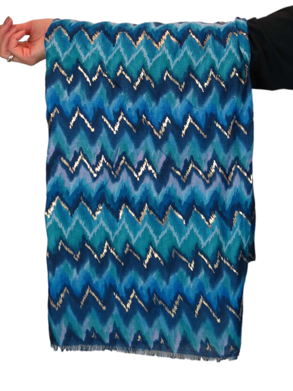 Golden Wave Design Fashion Scarf Oversized Scarves Blue