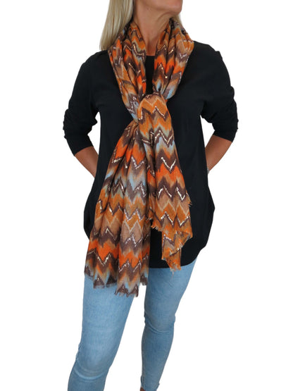 Golden Wave Design Fashion Scarf Oversized Scarves Orange