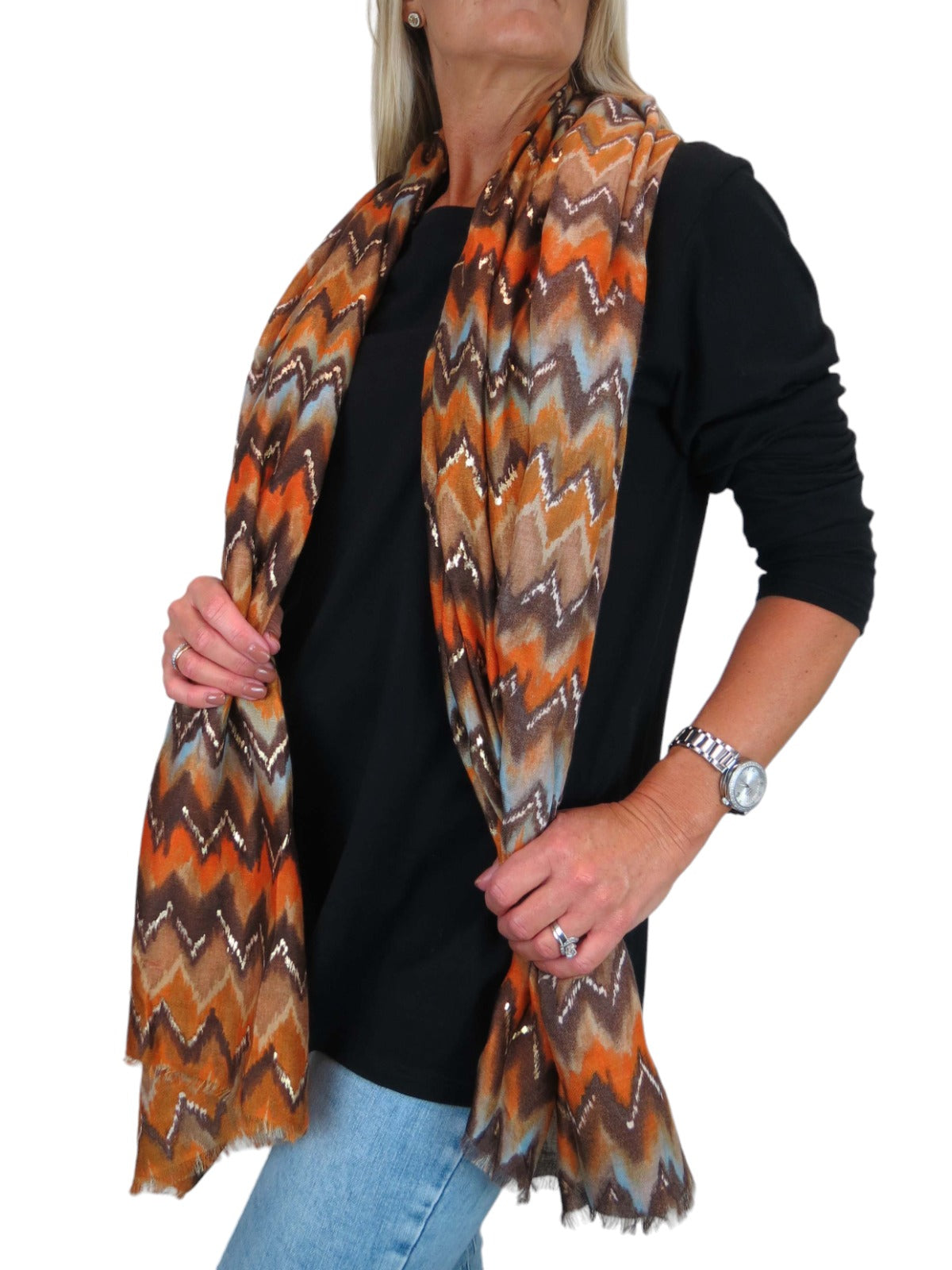 Golden Wave Design Fashion Scarf Oversized Scarves Orange
